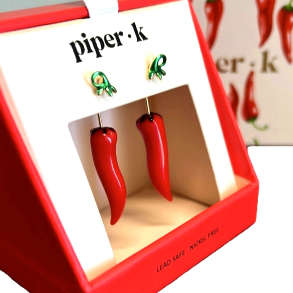Piper K Vibrant Red and Green Chili Pepper Earrings 🌶️ New